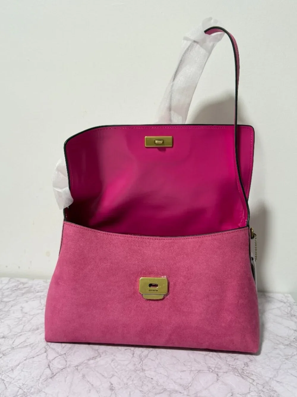 COACH Eliza Suede Flap Shoulder Bag, Pink